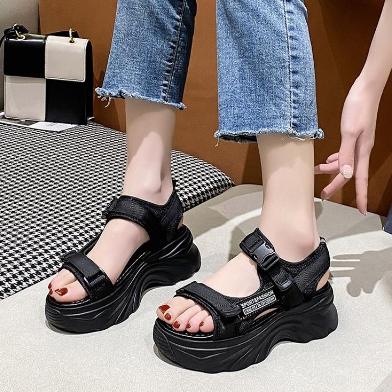 

Sports sandals summer new muffin wedge sandals Velcro platform beach sandals 35 чёрный