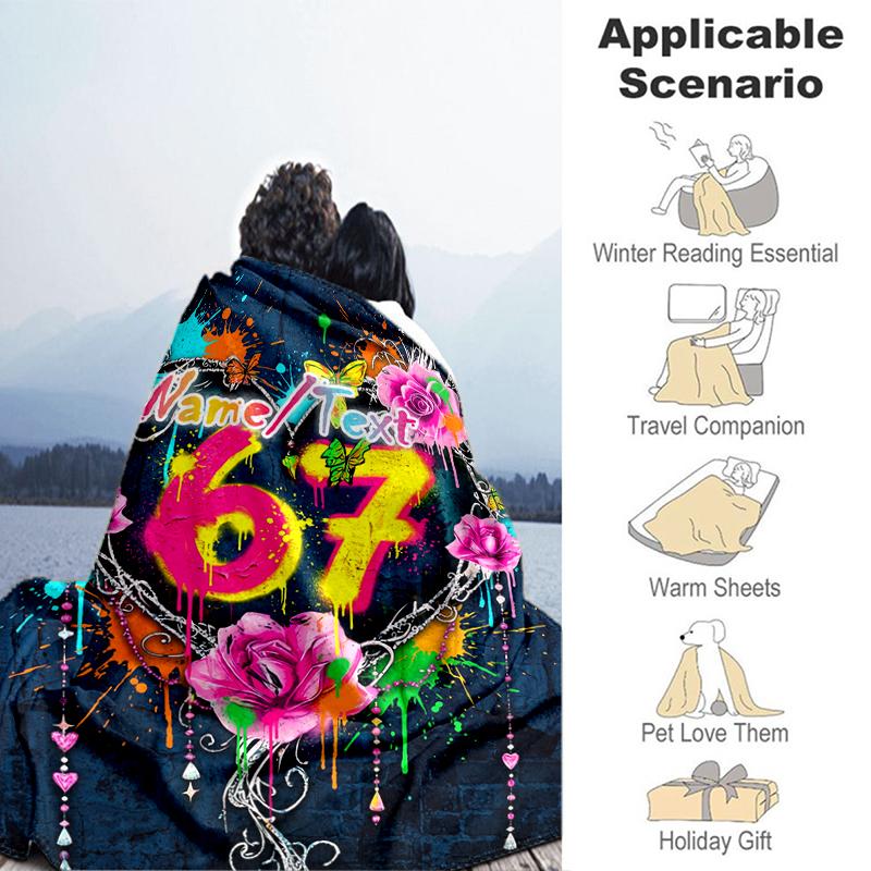 1PC Custom Name Colorful Graffiti Art Flannel Blanket Versatile,all-season Throw Suitable for the Living Room,bedroom,camping,travel,and Gift