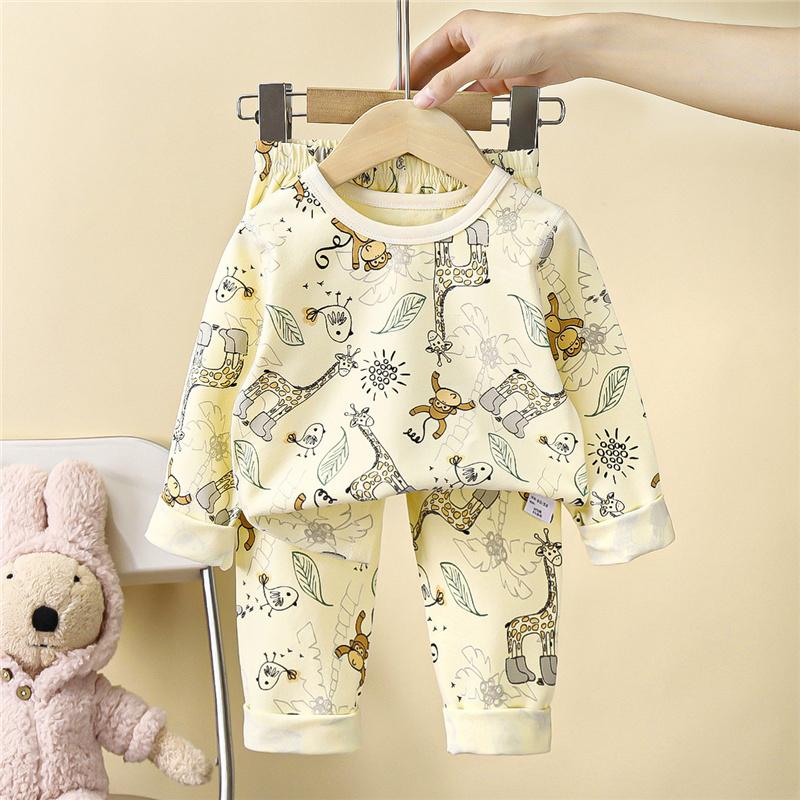 Kids Underwear Set Cotton Thermal Pajamas Boys Girls Stretchy LYCRA Long Sleeve Top Pants Homewear Sleepwear