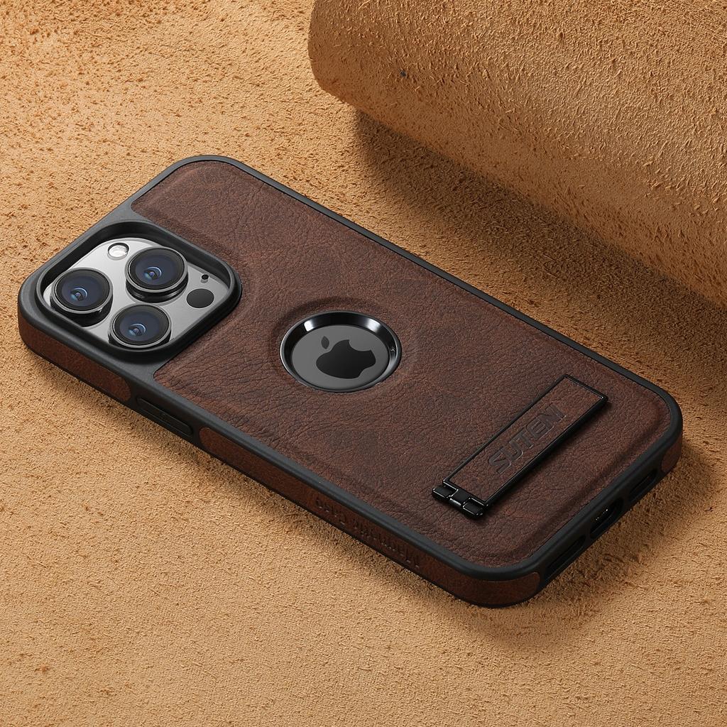 For iPhone 15 14 13 12 Pro Max Leather Case, [Compatible with Mag-safe] Built-in Invisible Stand Protective Slim Kickstand Cover