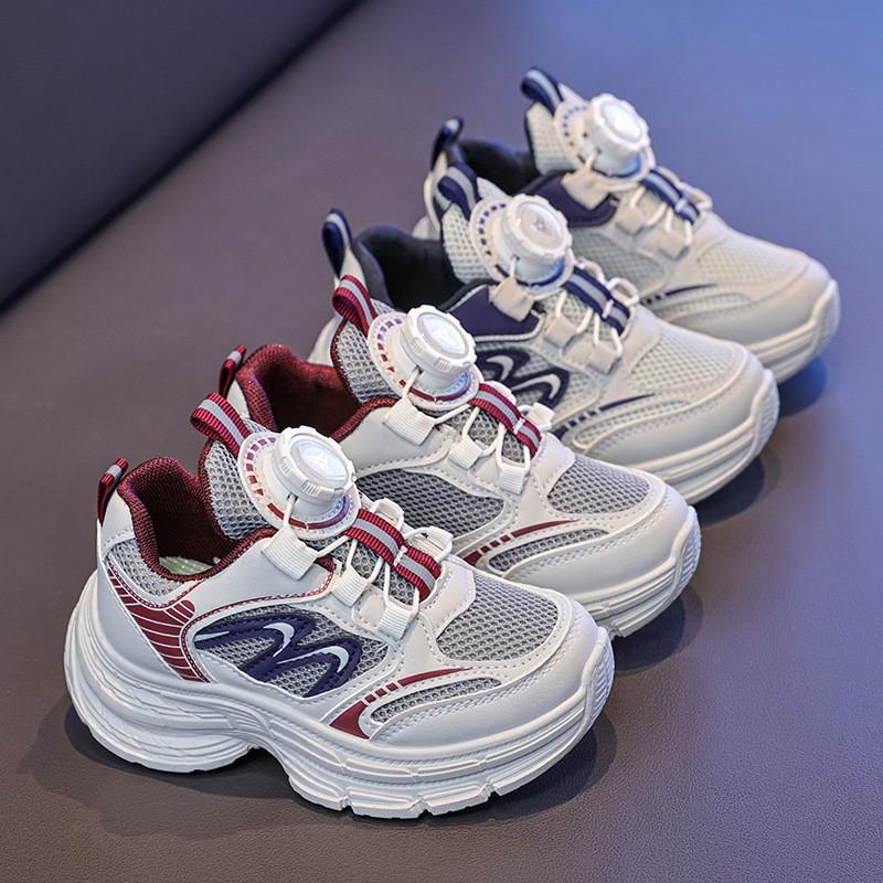 Kids Rotation Buckle Sneakers Breathable Mesh Running Shoes Boys Girls Fall