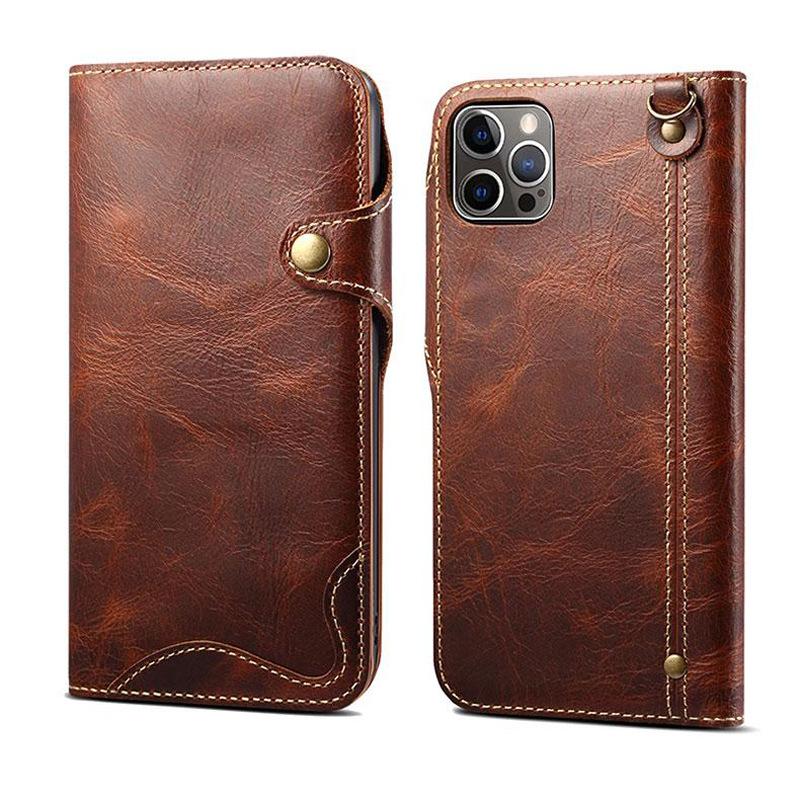Suitable for Apple 16promax Phone Case Oil Wax Flip Cover Card, IPhone15 Business 14, Anti-drop 13, Cowhide Case