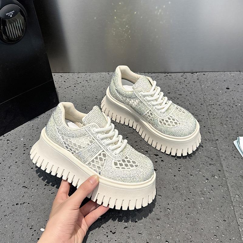 

Muffin shoes women s new leather thick sole heightening women s mesh breathable mesh summer casual little white shoes tide 40