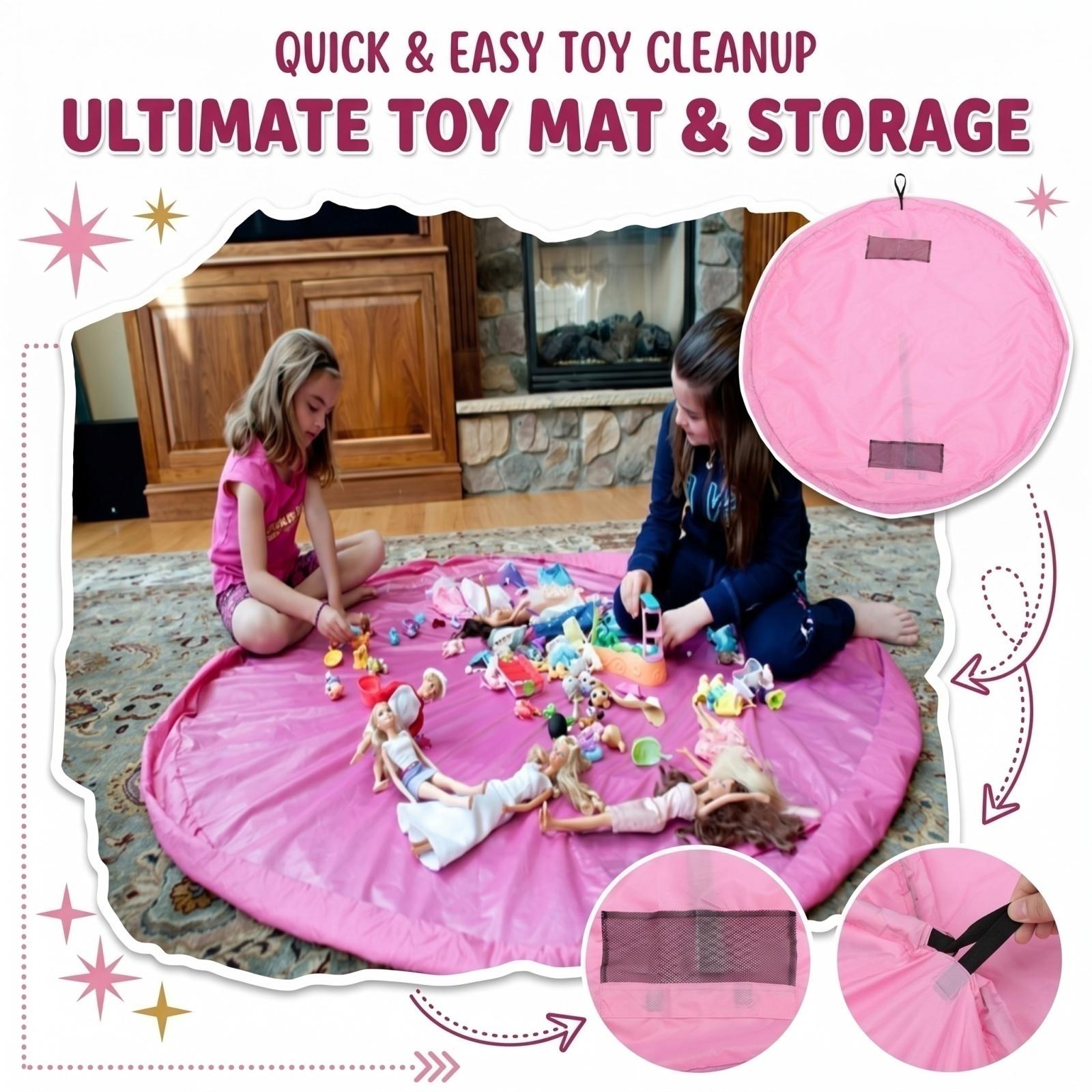 

Large Portable Toy Storage Mat and Play Area for Children with Drawstring Closure for Quick Cleanup and Organization One Size рожевий