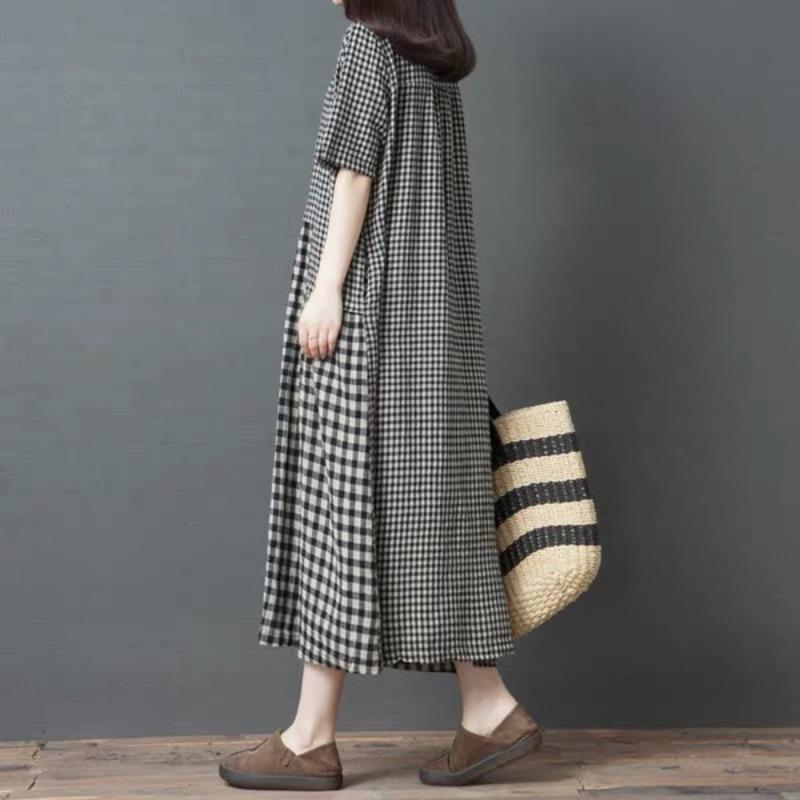 Plus Size Women's Plaid Dress for Spring and Summer
