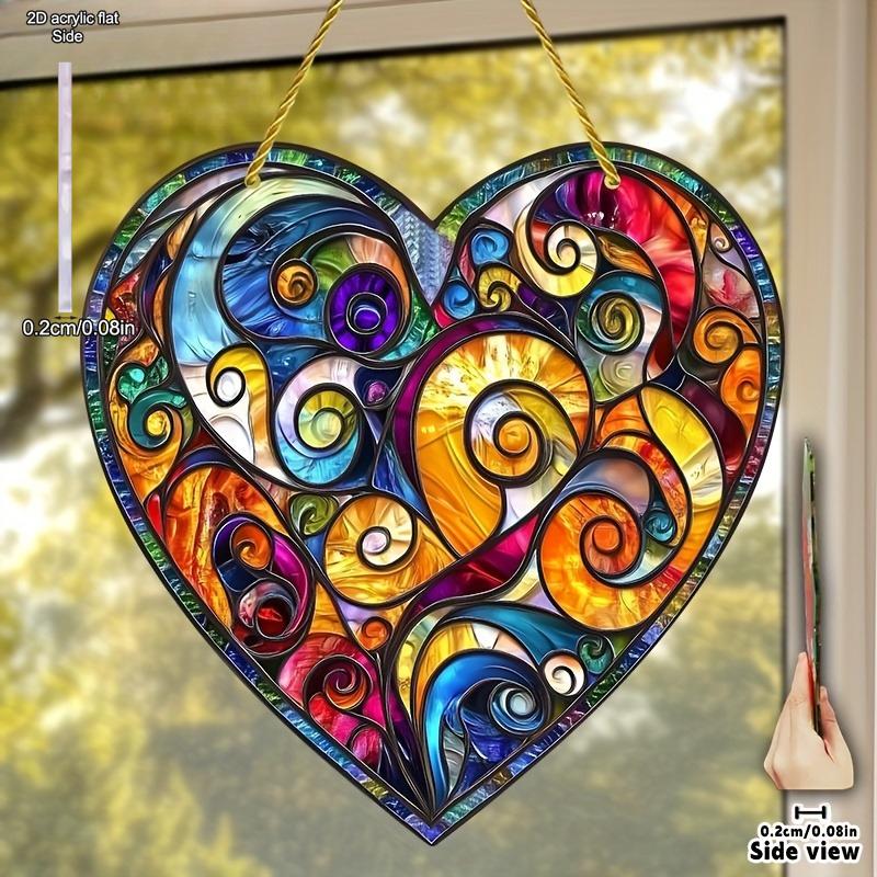 Motif Spirale Coloré Abstrait, Décoration de Fenêtre en Forme de Cœur Acrylique, Art de Décoration pour Jardin Cour Maison, Crèches, Décoration Murale Vintage pour Maison