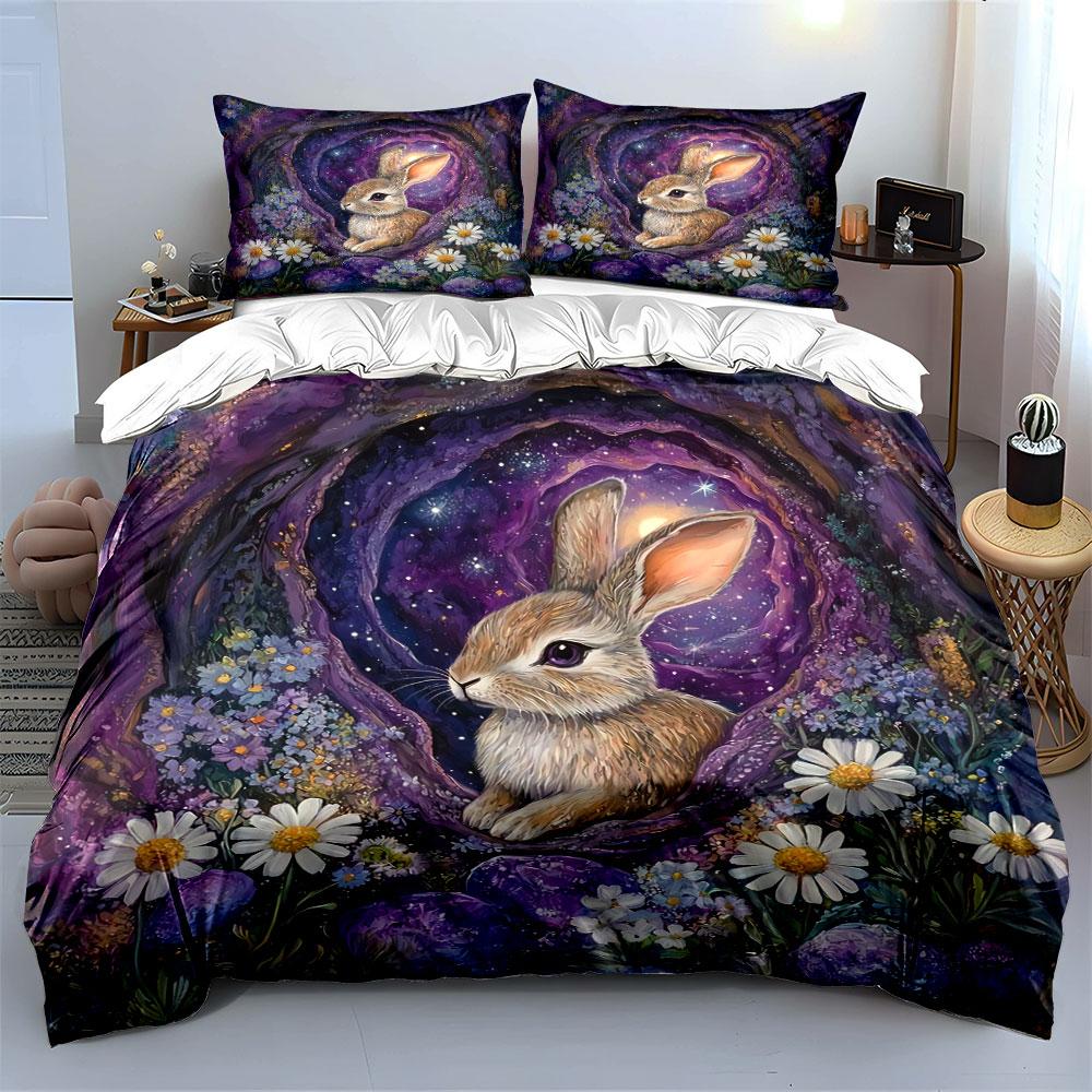 Mystical Rabbit Art Decor Set Bedding Set with 1 Duvet Cover 2 Pillowcases Single Double King Queen, Gift
