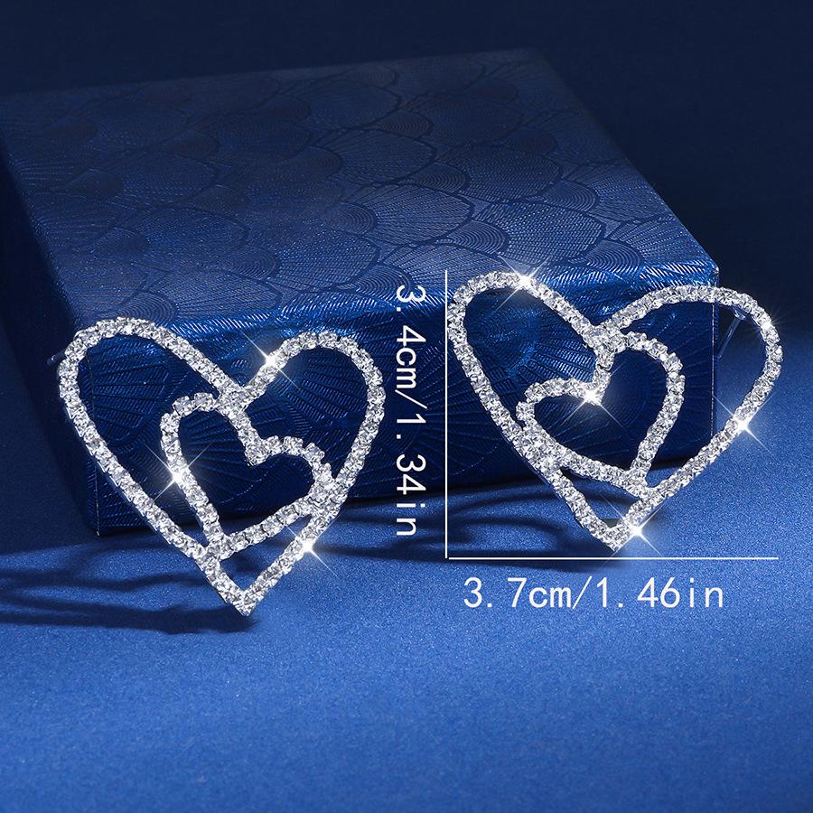 2026 European & American Sparkly Double Heart Earrings for Women - High-End, Simple Niche Design
