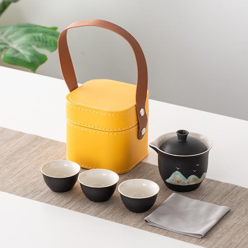 Business Gifts Travel Tea Set Kuaike Cup One Pot Three Cups Portable Cover Bowl Small Set Outdoor High-end Kung Fu Set