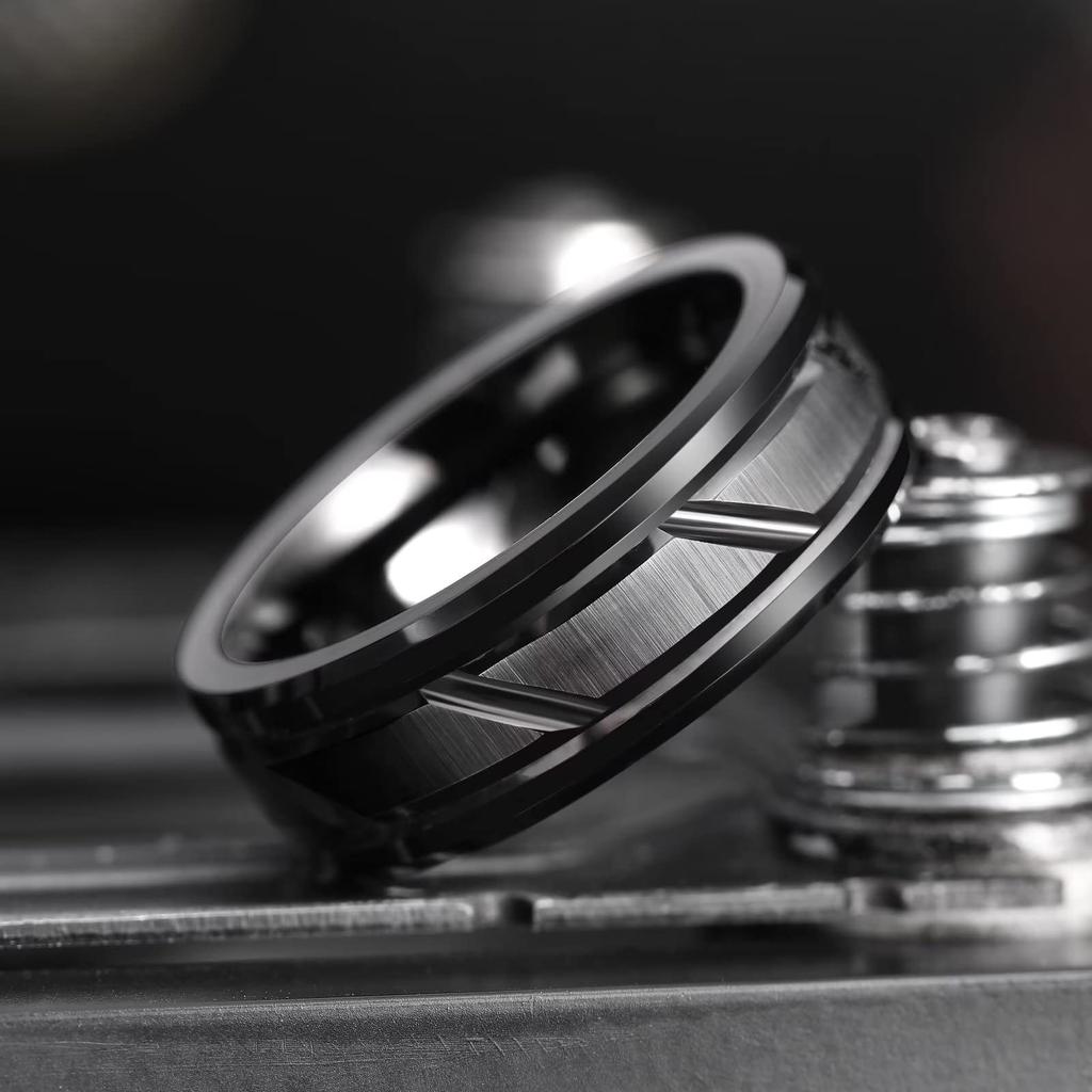 Fashio Männer Ringe Schwarz Titan Edelstahl Ringe Für Männer Frauen Ziegel Muster Finish Abgeschrägte Kante Ehering Party Schmuck