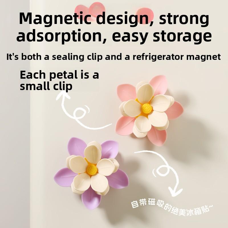 Lotus Magnetic Fridge Magnets, Household Kitchen Snack Bags, Moisture-proof Sealing Clamps, Three-dimensional Food Preservation Sealing Devices