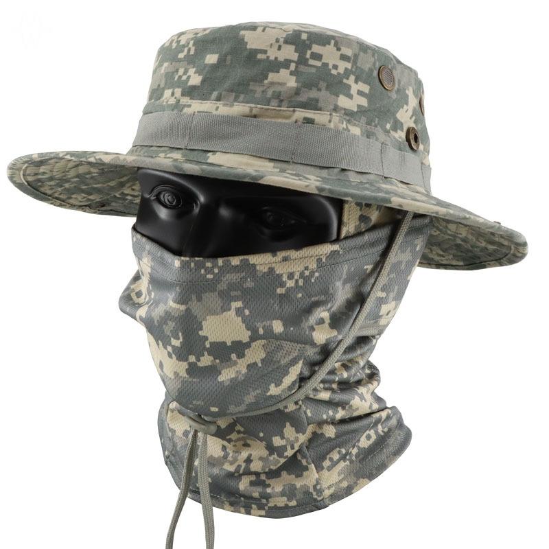 Camouflage Boonie Cap & Balaclava Set, Foldable Soft Wide Brim Hat Sunscreen Caps for Outdoor Hunting Fishing
