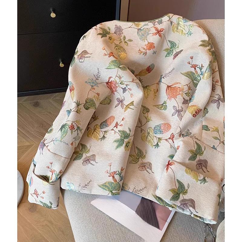 New Chinese Women's Tang Suit Chinese Style Tops Adult Hanfu Spring Large Size Button Short Jacquard Jacket