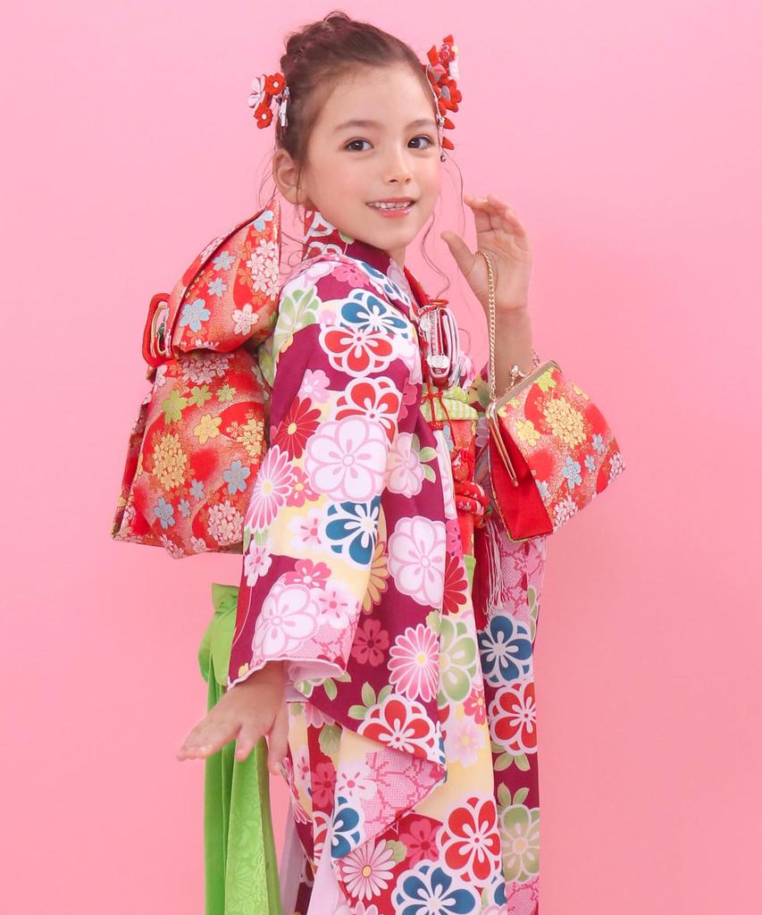 Kimono 7 Jahre altes Mädchen, komplettes Set, Datum, geknotet, faltbar, Shiko Birana, 2 Taillen, Ayaka [KYOETSU] Shichi-Go-San (Kimono, Kragen, Unterwäsche, Obi, Sandalen,