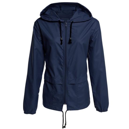 Veste Imperméable Fine à Capuche Zippée pour Femme Camping Extérieur Couleur Unie Imperméable