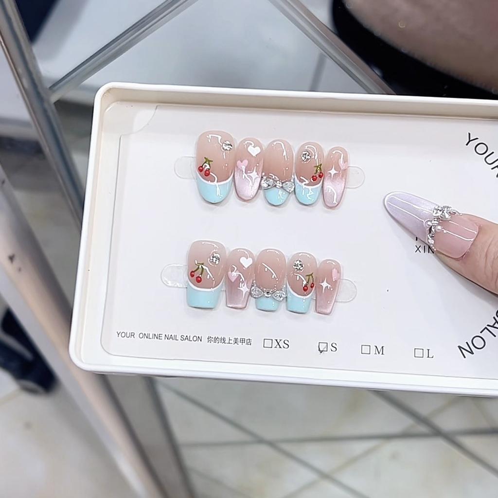 Purtător Fototerapie Lucrat Manual Gem de Cireșe Pictat Manual Ochi de Pisică Iubire Mănunchi Manichiură Finisată