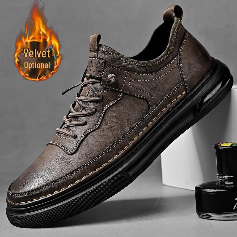 Pantofi noi de piele pentru bărbați 2023 Iarnă Patru Sezoane: Pantofi de pluș, călduroși, antiderapanți, casual pentru exterior și de lucru