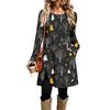 Women's Casual Long Sleeve Printed Round Neck Dress for Everyday Fashion