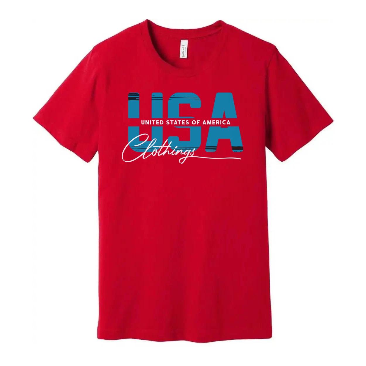 

Unisex White T Shirt With Bold USA Graphic Print And Script Clothing Design Logo 3XL