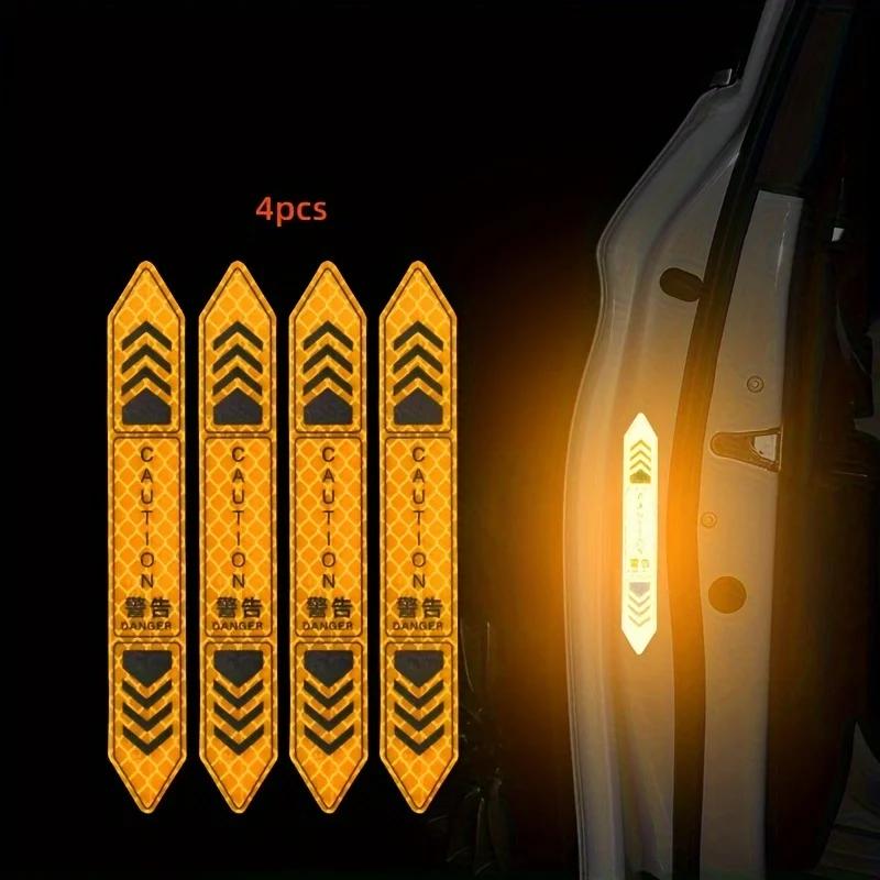 4Pcs Reflective Open Warning Stickers for Car Door, Night Visibility Auto Safety Prompt Decals