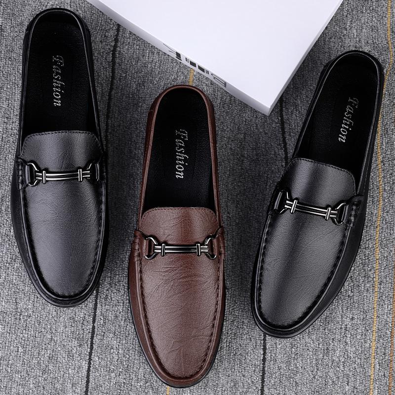 Fashion Fashion Metal Buckle Loafers High Quality Men Comfortable Dress Shoes Breathable Male Business Flats Office Casual Leather Shoes