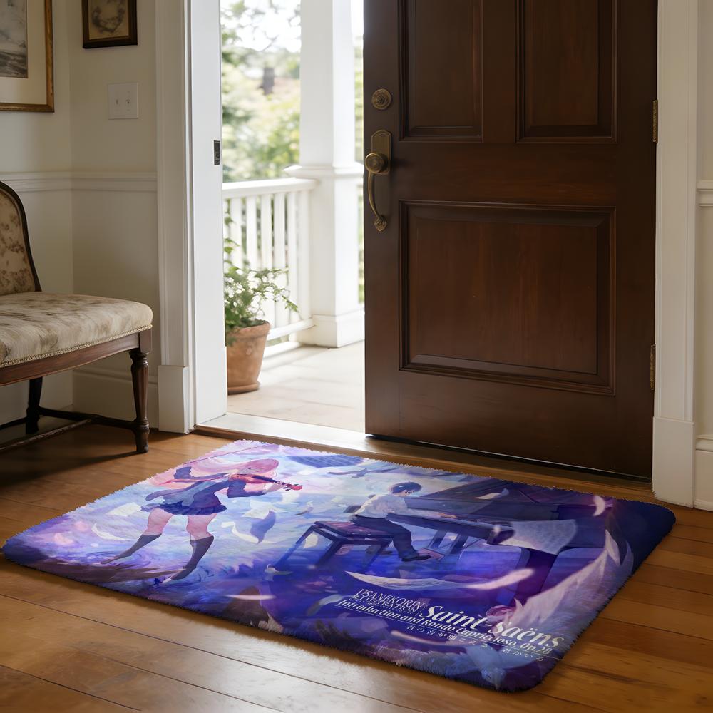 Floor Mat Soft Flannel Rug Non-Slip Absorbent Mat for Bathroom Bedroom Home Decor Anime A-Your Lie in April