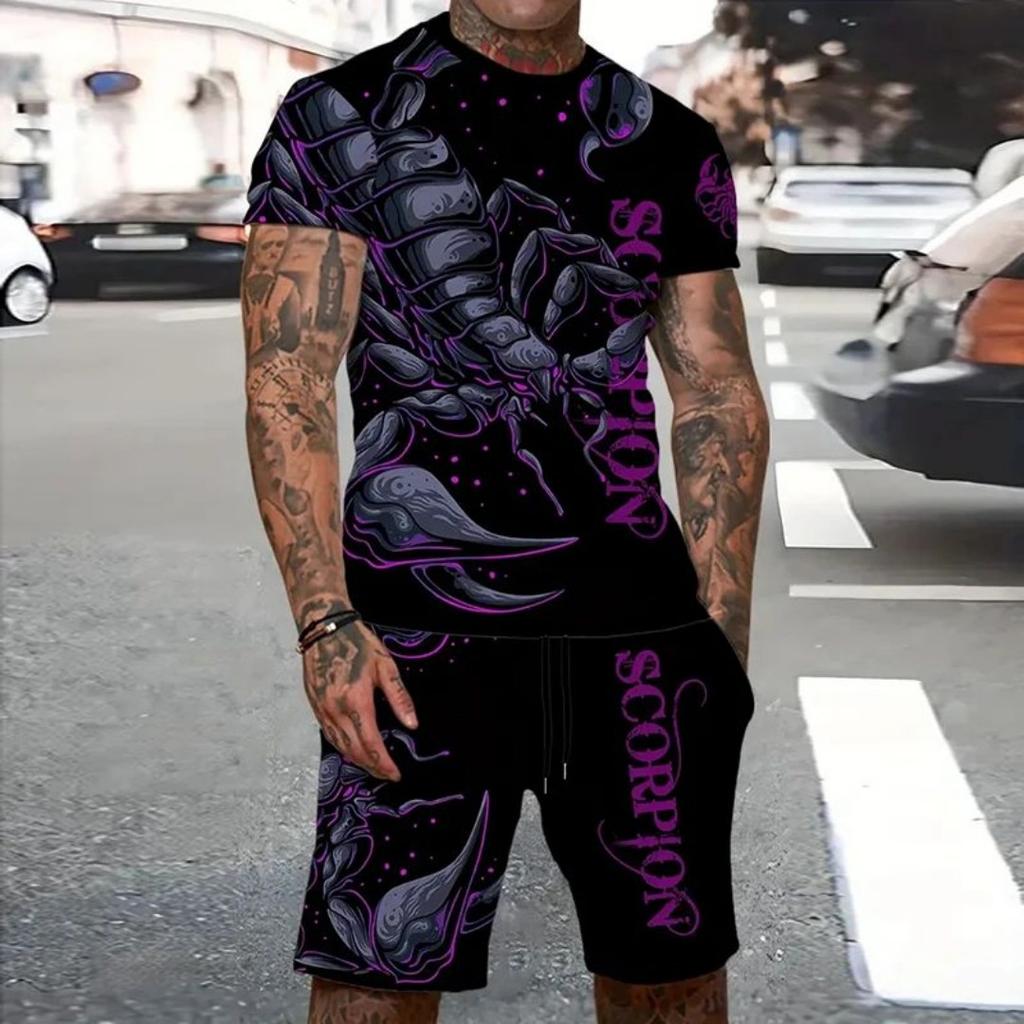 2025 Summer New Men's Summer Crew Neck Short Sleeve Shorts 3D Tiger Print Casual T-shirt Cool Custom Streetwear Set Men Sports