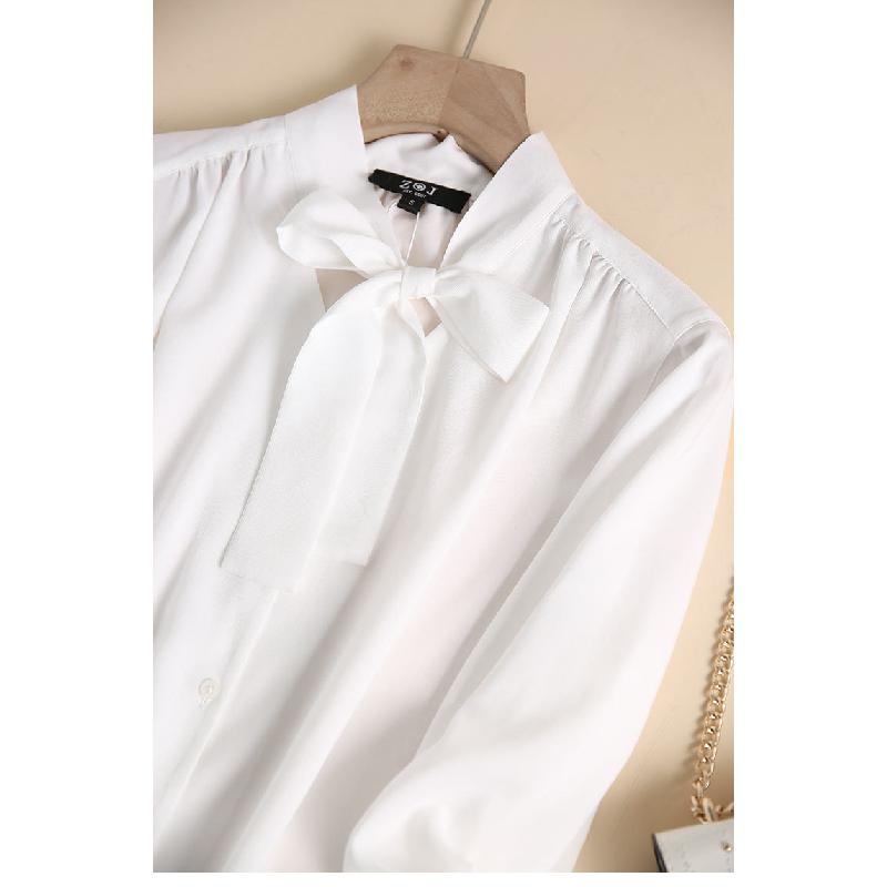 2026 Spring New Elegant White Shirt for Women, Versatile Commuting Shirt with Draped Ribbons
