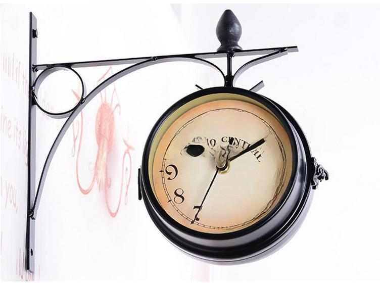 European Retro Double-Sided Decorative Iron Wall Clock for Living Room