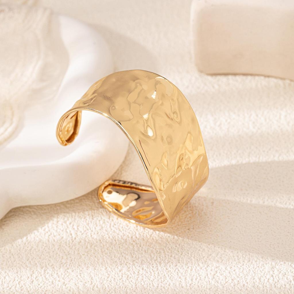 Trending European & American Light Luxury Minimalist Hammered Irregular Wide Band Open Bangle - Exquisite Handcrafted Jewelry