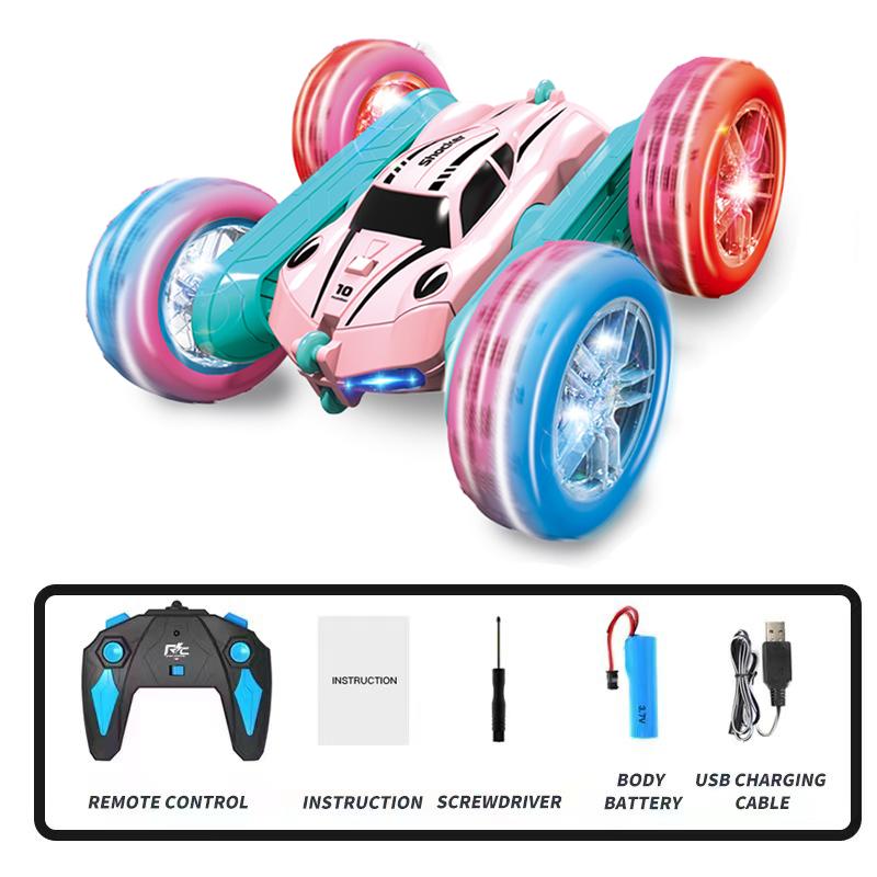 

New Stunt Swing Arm Charging Remote Control Car Boys And Girls Toy Four-Wheel Drive Drift Double-Sided Stunt Tumbling Car Gifts розовый