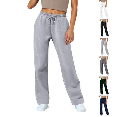 Women's Wide Leg Track Pants Fleece Lined Loose Straight Casual Pants  Sports Jogger Pants With Pockets
