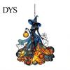 Whimsical Halloween Home Decorations Witch Acrylic Suncatcher, Stained Glass Effect Window Car Hanging Ornament, Gothic Scary Party Supplies for with