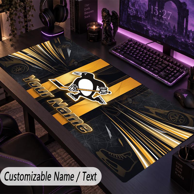 Large Mouse PadPittsburgh Penguins Custom Name Text Personalized Desk Mat Non Slip Gaming Pad