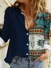 Women's Shirt Tops Zebra Stripe Button Printed Long Sleeve Casual Vintage Daily Basic Shirt Fall Winter Home Loose Clothing