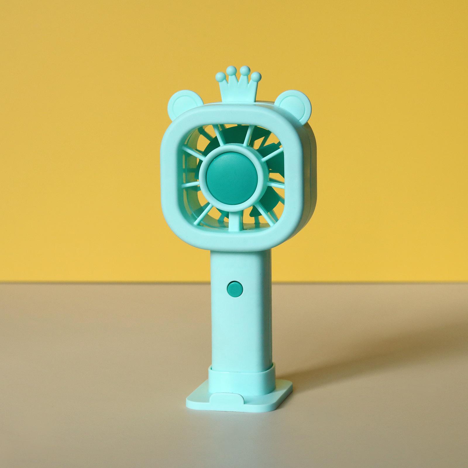 Mini Handheld Cartoon Crown Bear USB Rechargeable Three-Speed Portable Fan See actual product