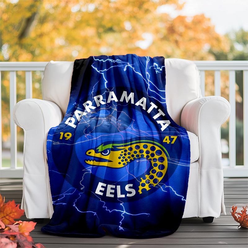 Parramatta Eels Flag Flannel Blanket Soft All-Season Throw, Design for Camping, Car Travel, Hiking Sofa, Bed, Office Perfect Gift for Parties