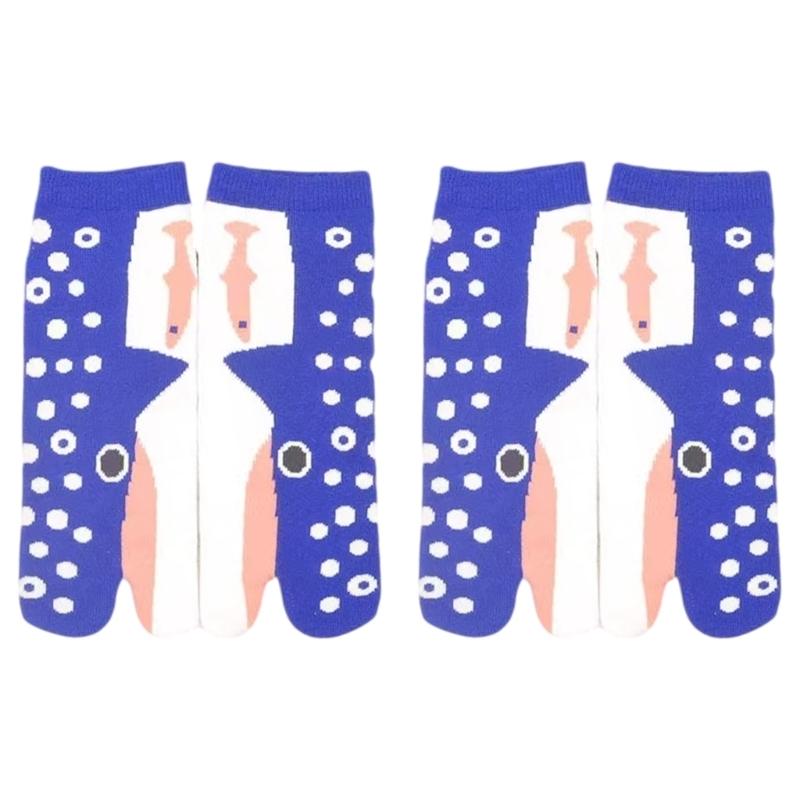 2 Pairs Unisex Creative Split Toe Middle Length Socks Stretchy Comfort With Playfully Fish Patterns For Active Lifestyle