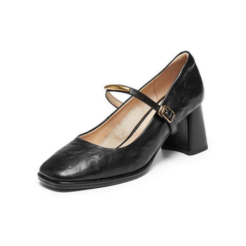 Belle Retro Fashion Mary Jane Shoes Women's 2025 Autumn New Leather Coarse Heel Tall Single Shoes
