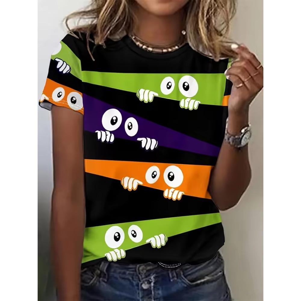 Summer Women's Casual Simple Short Sleeved Top Women's Personalized Fashion Multi Color Art 3D Printed T-shirt Top