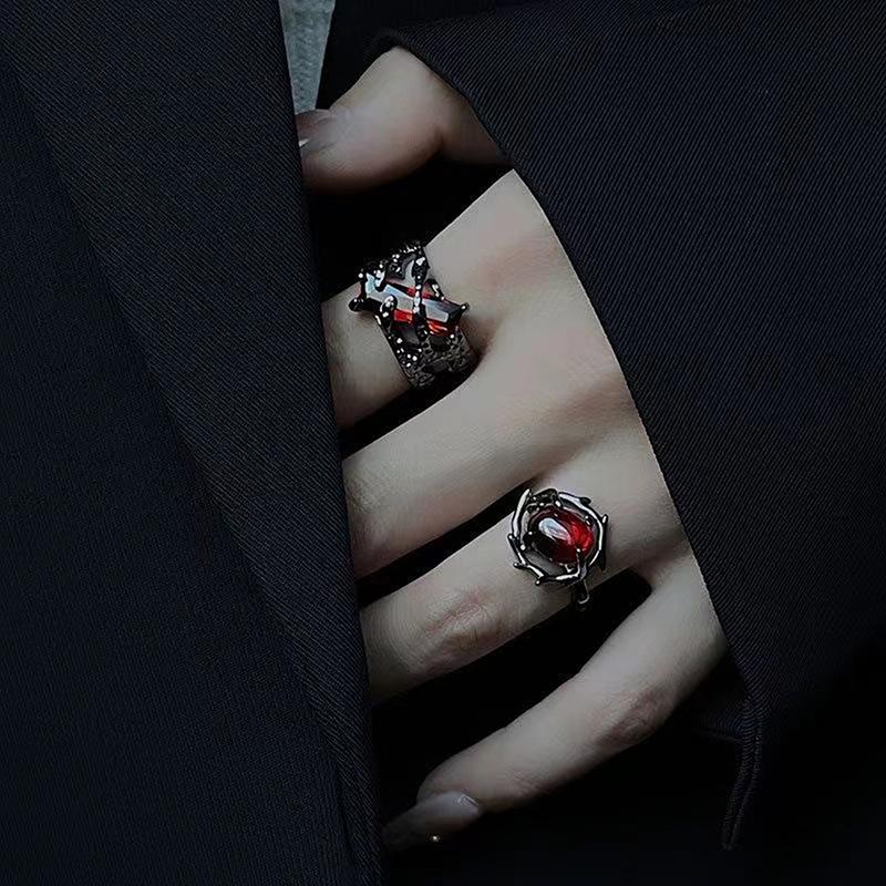 Original Design Dark Souls Ring For Women Men Scholar Retro Domineering Red Zircon Rings Hip Hop Punk Couple Jewelry