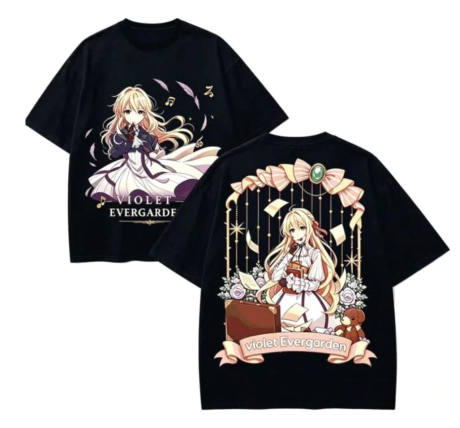 2026 Summer Hot Sale Violet Evergarden Anime T-Shirt Y2k Unisex Unisex Harajuku T-Shirt Hip Hop Streetwear Oversized Round T-Shirt