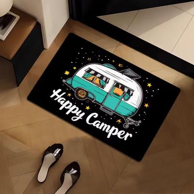Wykwintna kreskówkowa mata pod drzwi Happy Camper Łatwa do czyszczenia Odpowiednia na dekoracyjne maty pod drzwi przy wejściach do pomieszczeń wewnętrznych i zewnętrznych