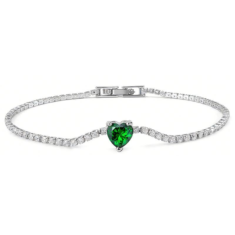 Copper inlaid grandmother green peach heart love four-leaf clover zircon bracelet INS women s fashion personality tennis