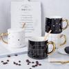 Nordic Black and White Creative Ceramic Cup with Lid Geometric Office Coffee Cup High-looking Drinking Water Cup