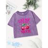Casual Cotton Crop Tops Womens Love You Cherry Much Printing Washed T-Shirts Street Regular Fit  Sexy Clothes
