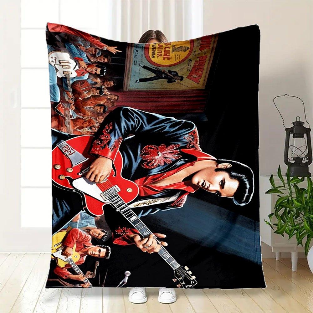"Elvis Presley: King of Rock 'n' Roll Guitar Art Print"Blanket Flannel Throw Blanket for Sofa, Bed, Travel, Camping, Office, Couch, Chair, A