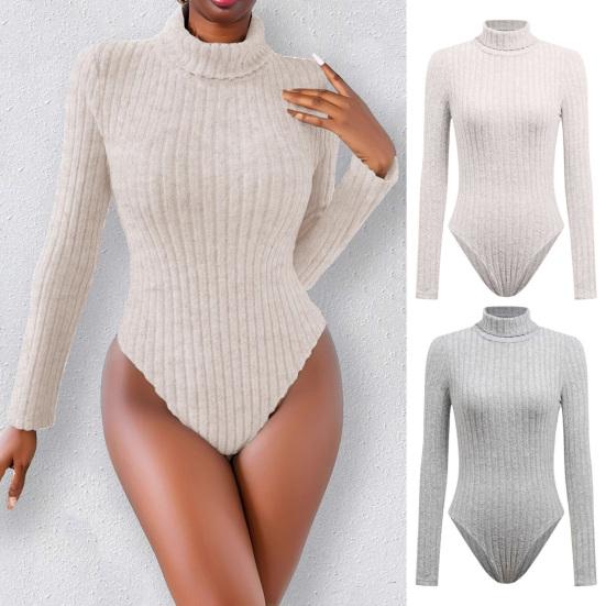 Women's Long Sleeve High Neck Bodysuit Fall Slim Fit Ribbed Knit Sweater Tops Sexy Bodycon Stretchy Basic Bodysuit