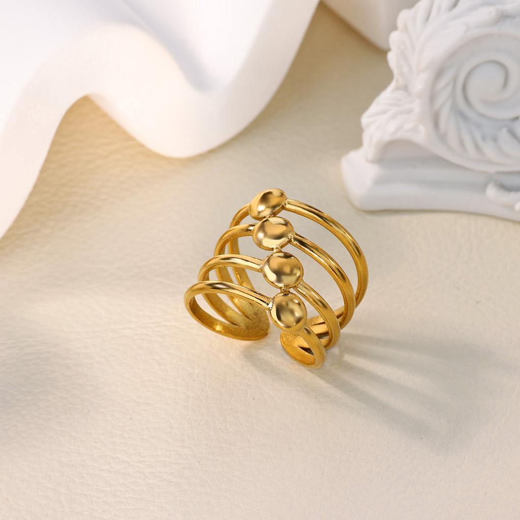 Geometric Heart Multilayer Stainless Steel Ring 18K Gold-plated Anti Fading Open Ring for Women Wedding Jewelry Accessories Gift