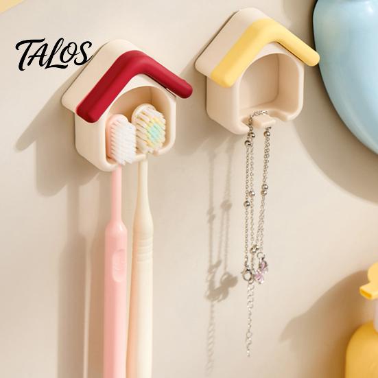 Punch Free Toothbrush Rack Cartoon House Holder, Wall Mounted Bathroom Organizer, Suspended Cute Storage Drainage Drying for Electric And Manual